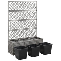 Thumbnail for Hochbeet mit Rankgitter 3 Töpfe 83×30×130cm Poly Rattan Grau