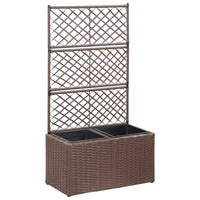 Thumbnail for Hochbeet mit Rankgitter 2 Töpfe 58×30×107cm Poly Rattan Braun