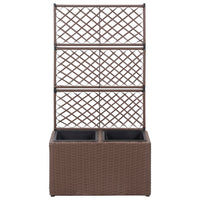 Thumbnail for Hochbeet mit Rankgitter 2 Töpfe 58×30×107cm Poly Rattan Braun