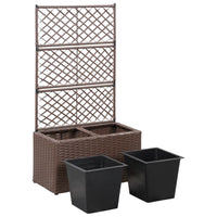 Thumbnail for Hochbeet mit Rankgitter 2 Töpfe 58×30×107cm Poly Rattan Braun