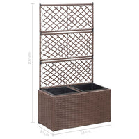 Thumbnail for Hochbeet mit Rankgitter 2 Töpfe 58×30×107cm Poly Rattan Braun