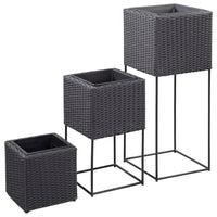 Thumbnail for Garten-Hochbeete 3-tlg. Poly Rattan Schwarz