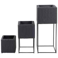 Thumbnail for Garten-Hochbeete 3-tlg. Poly Rattan Schwarz