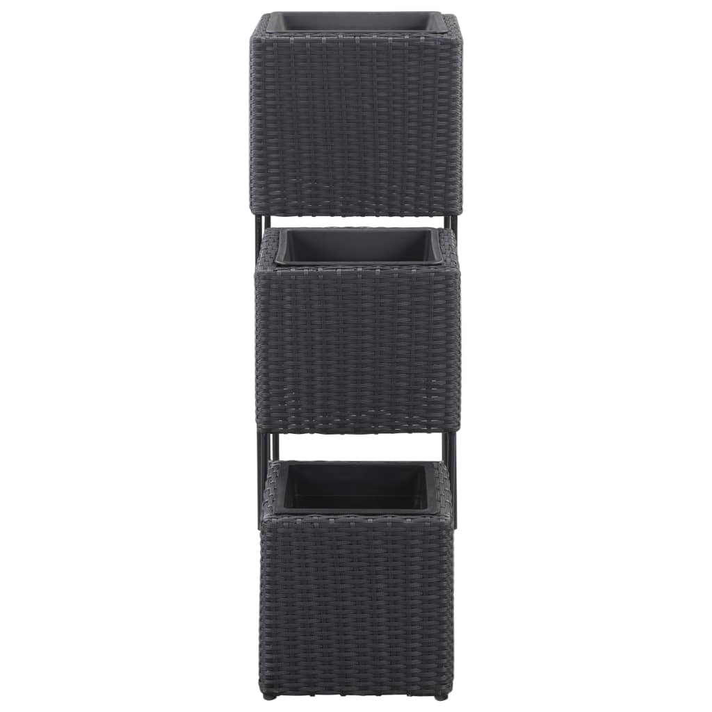 Garten-Hochbeete 3-tlg. Poly Rattan Schwarz