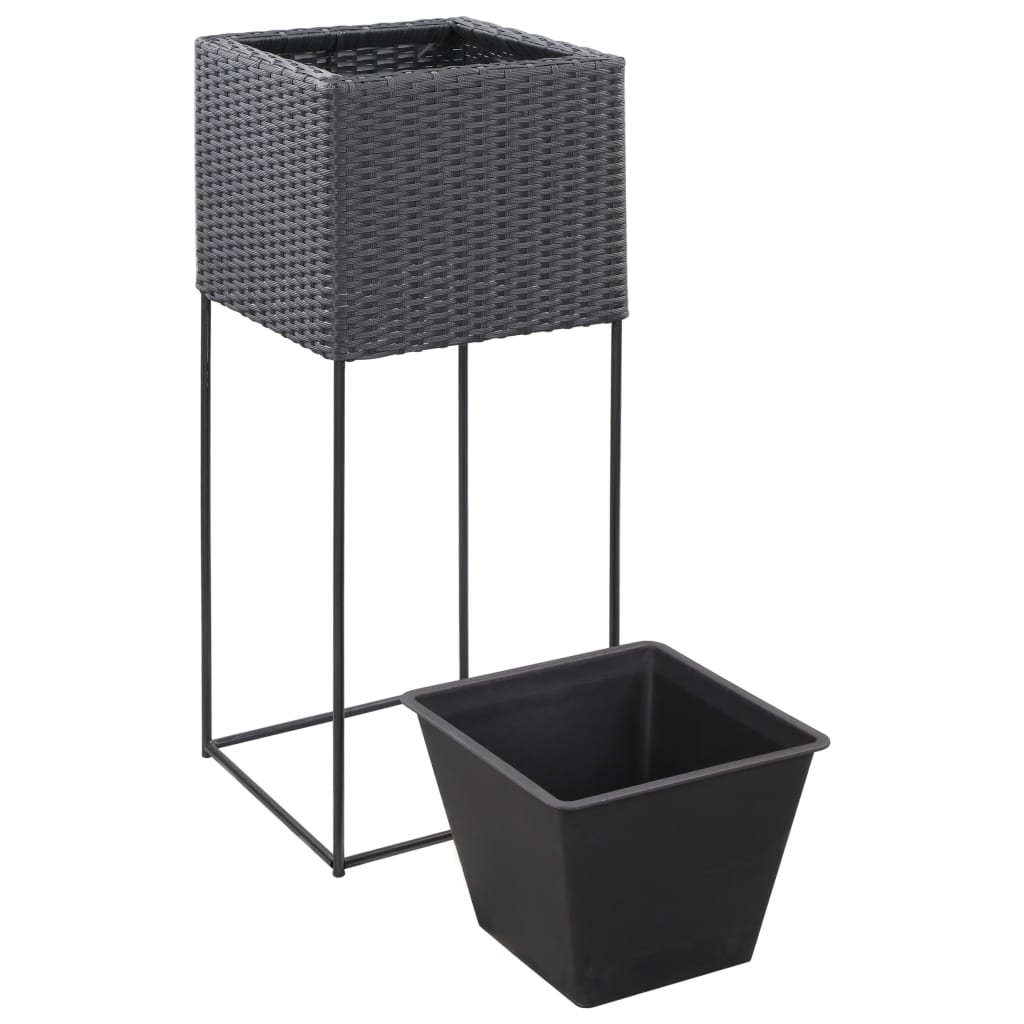 Garten-Hochbeete 3-tlg. Poly Rattan Schwarz