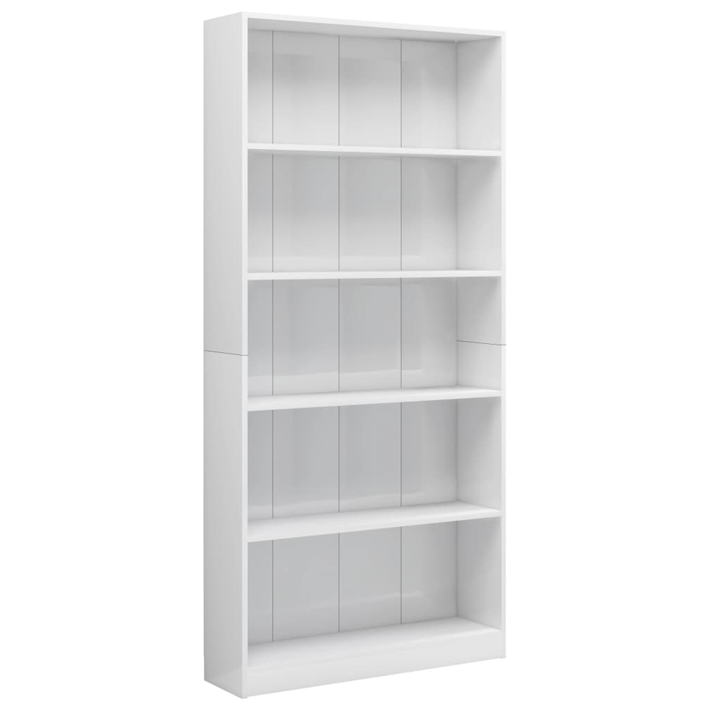 Bücherregal 5 Fächer Hochglanz-Weiß 80x24x175 cm Holzwerkstoff