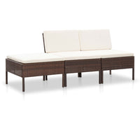 Thumbnail for 3-tlg. Garten-Lounge-Set mit Auflagen Poly Rattan Braun