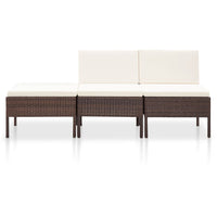 Thumbnail for 3-tlg. Garten-Lounge-Set mit Auflagen Poly Rattan Braun