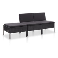 Thumbnail for 3-tlg. Garten-Lounge-Set mit Auflagen Poly Rattan Schwarz