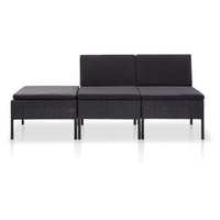 Thumbnail for 3-tlg. Garten-Lounge-Set mit Auflagen Poly Rattan Schwarz
