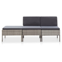 Thumbnail for 3-tlg. Garten-Lounge-Set mit Auflagen Poly Rattan Grau