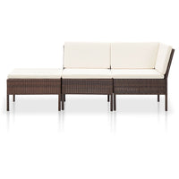 Thumbnail for 3-tlg. Garten-Lounge-Set mit Auflagen Poly Rattan Braun