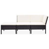 Thumbnail for 3-tlg. Garten-Lounge-Set mit Auflagen Poly Rattan Schwarz