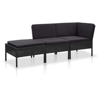 Thumbnail for 3-tlg. Garten-Lounge-Set mit Auflagen Poly Rattan Schwarz