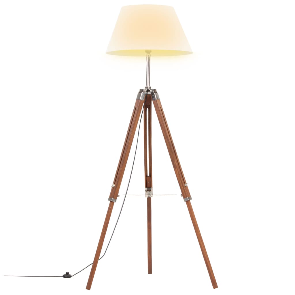 Stativlampe Honigbraun und Weiß Teak Massivholz 141 cm