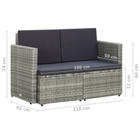 Thumbnail for 2-Sitzer-Gartensofa mit Auflagen Grau Poly Rattan