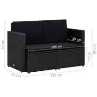 Thumbnail for 2-Sitzer-Gartensofa mit Auflagen Schwarz Poly Rattan