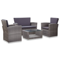 Thumbnail for 4-tlg. Garten-Lounge-Set mit Kissen Poly Rattan Grau