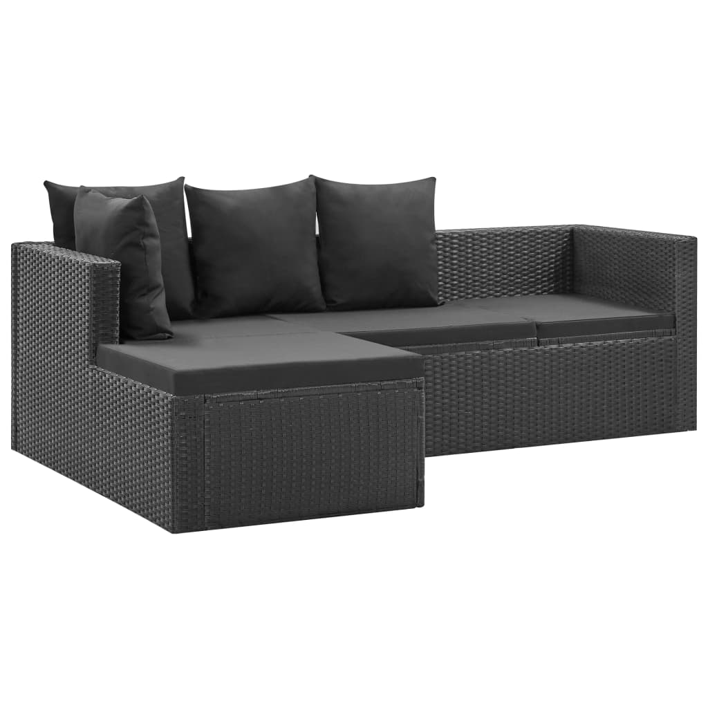 4-tlg. Garten-Lounge-Set Schwarz mit Auflagen Poly Rattan