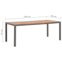 Thumbnail for Gartentisch Grau 190x90x75 cm Poly Rattan und Akazie Massivholz