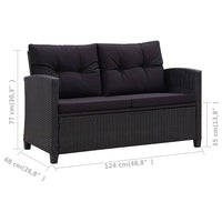 Thumbnail for 2-Sitzer-Gartensofa mit Kissen Schwarz 124 cm Poly Rattan