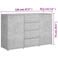 Thumbnail for Sideboard Betongrau 120x35,5x75 cm Holzwerkstoff