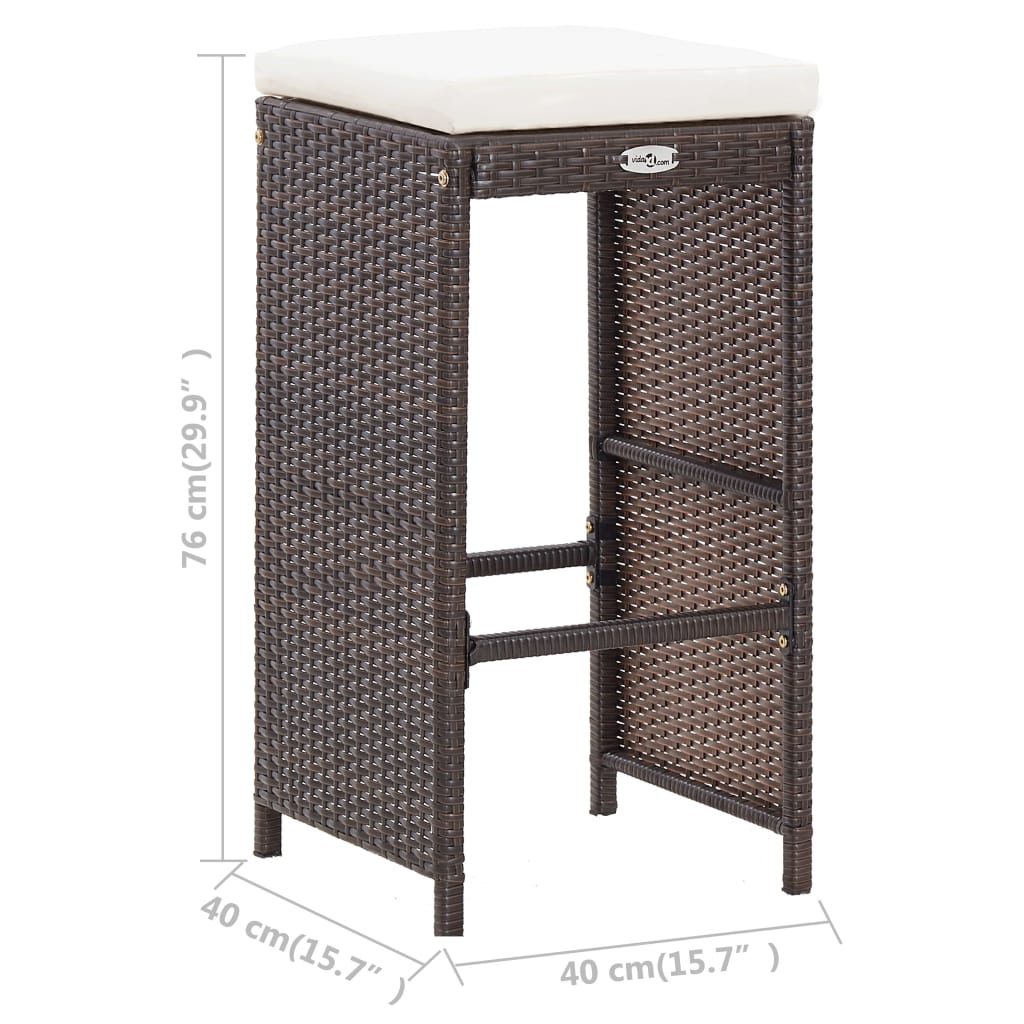 7-tlg. Gartenbar-Set mit Auflagen Poly Rattan Braun