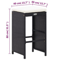 Thumbnail for 7-tlg. Gartenbar-Set mit Auflagen Poly Rattan Schwarz