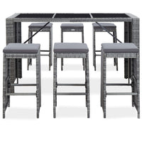 Thumbnail for 7-tlg. Gartenbar-Set mit Auflagen Poly Rattan Grau