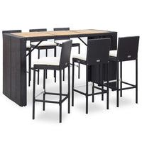 Thumbnail for 7-tlg. Gartenbar-Set mit Kissen Poly-Rattan Schwarz