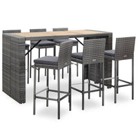 Thumbnail for 7-tlg. Gartenbar-Set mit Auflagen Poly Rattan Grau