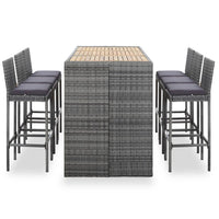 Thumbnail for 7-tlg. Gartenbar-Set mit Auflagen Poly Rattan Grau