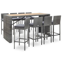 Thumbnail for 9-tlg. Garten-Bar-Set Poly Rattan und Akazienholz Grau