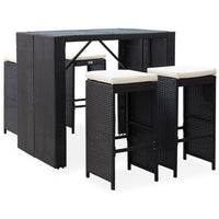 Thumbnail for 5-tlg. Garten-Bar-Set Poly Rattan und Glas Schwarz