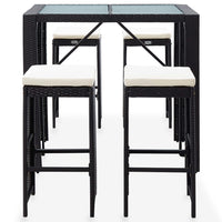 Thumbnail for 5-tlg. Garten-Bar-Set Poly Rattan und Glas Schwarz