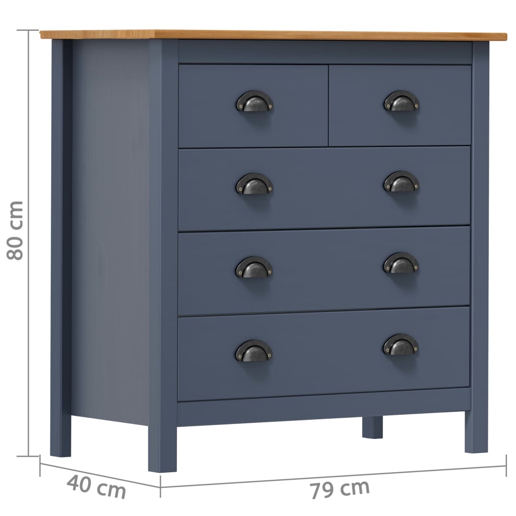 Sideboard Hill Grau 79x40x80 cm Massivholz Kiefer