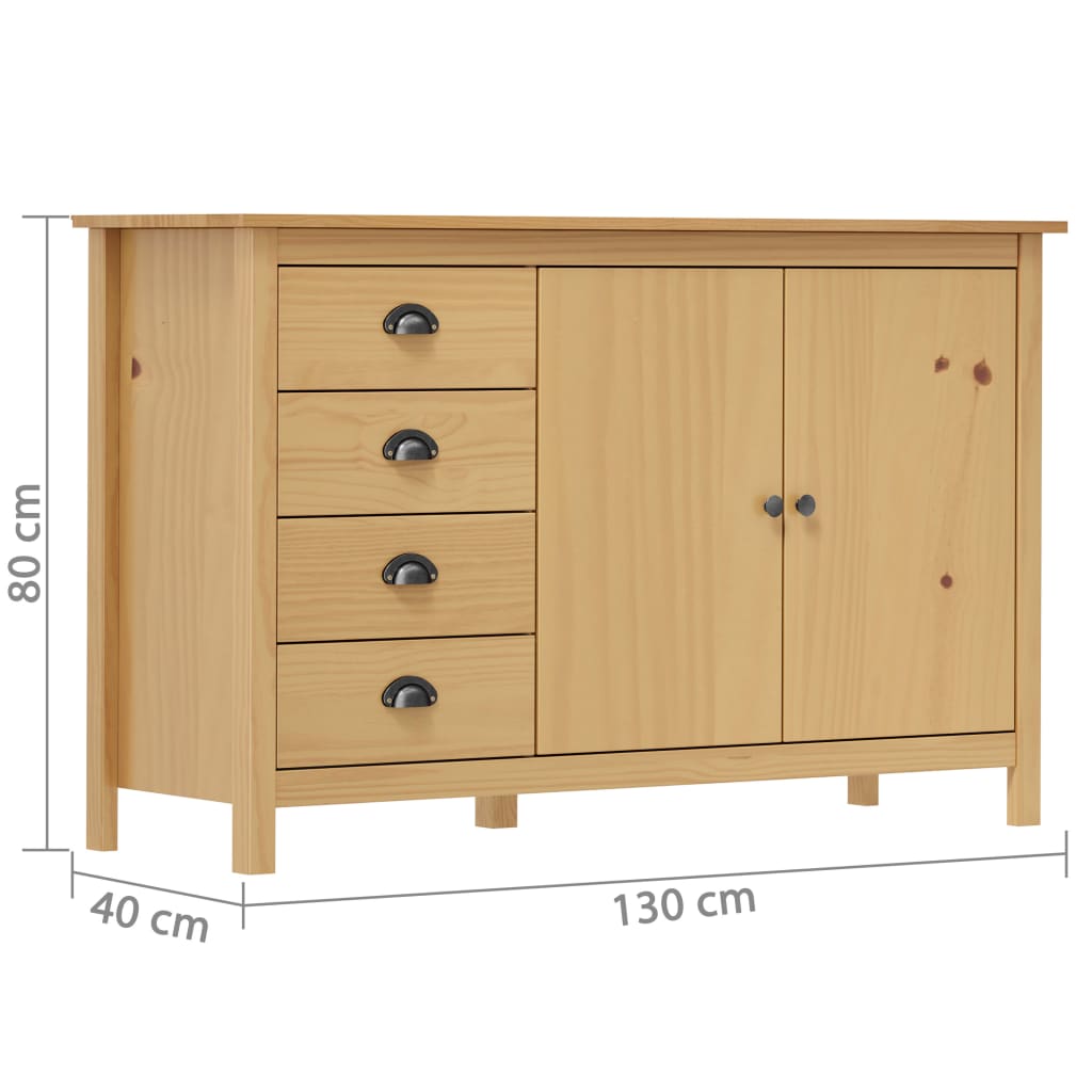 Sideboard Hill Honigbraun 130x40x80 cm Massivholz Kiefer
