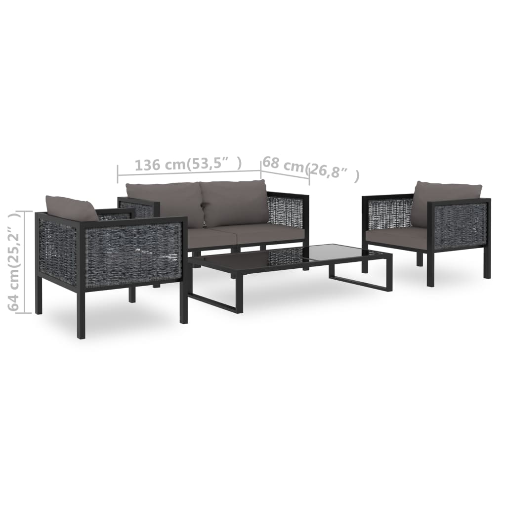 5-tlg. Garten-Lounge-Set mit Auflagen Poly Rattan Anthrazit