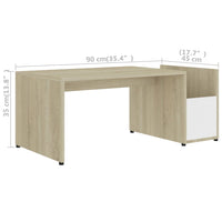 Thumbnail for Couchtisch Weiß Sonoma-Eiche 90x45x35 cm Holzwerkstoff