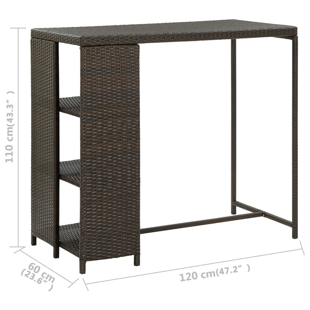 Bartisch mit Regal Braun 120x60x110 cm Poly Rattan