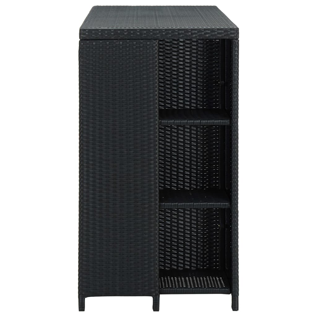 Bartisch mit Regal Schwarz 120x60x110 cm Poly Rattan