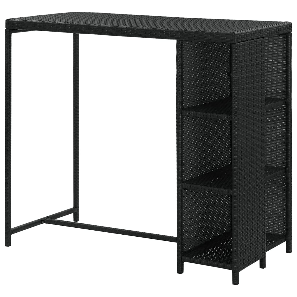 Bartisch mit Regal Schwarz 120x60x110 cm Poly Rattan