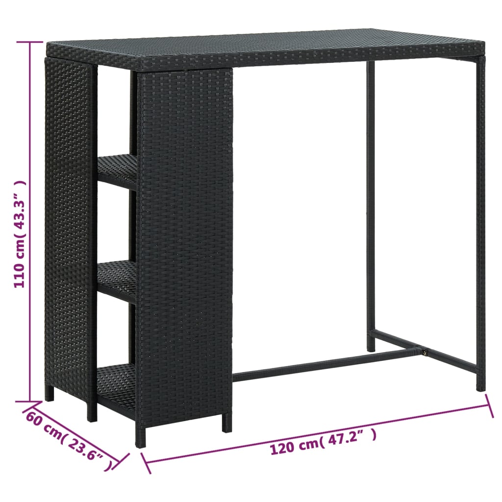 Bartisch mit Regal Schwarz 120x60x110 cm Poly Rattan