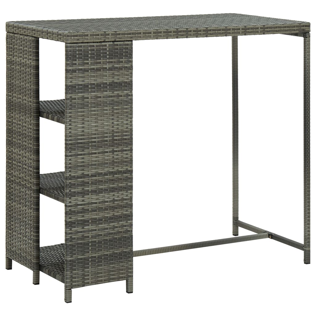 Bartisch mit Regal Grau 120x60x110 cm Poly Rattan