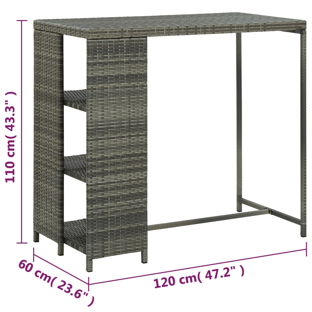 Bartisch mit Regal Grau 120x60x110 cm Poly Rattan