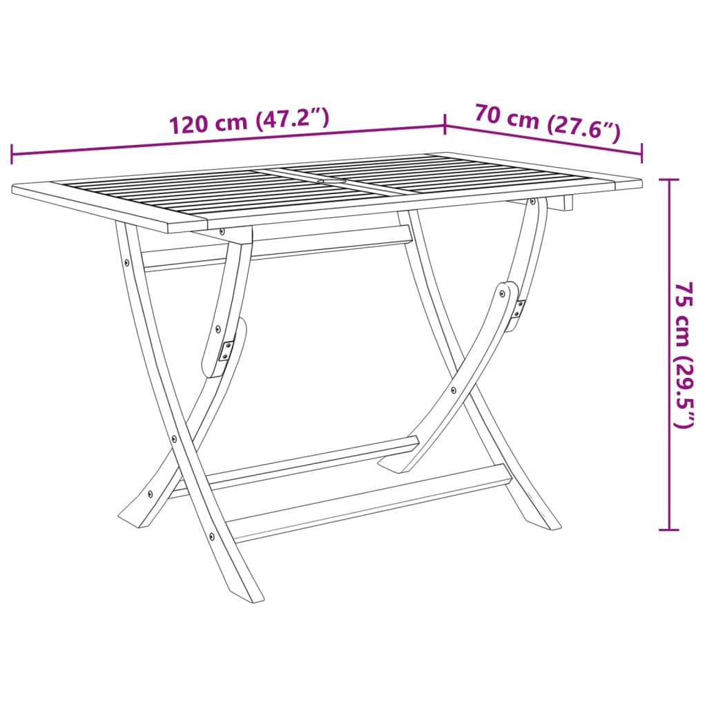 Klappbarer Gartentisch 120x70x75 cm Massivholz Akazie