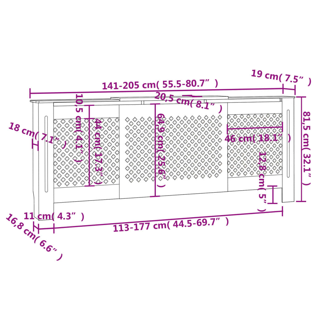 MDF Heizkörperverkleidung Grau 205 cm