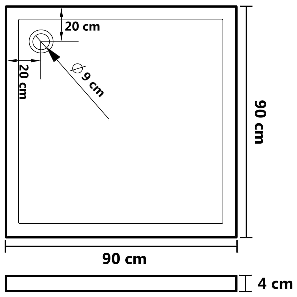 Duschwanne Anti-Rutsch Weiß 90x90x4 cm ABS