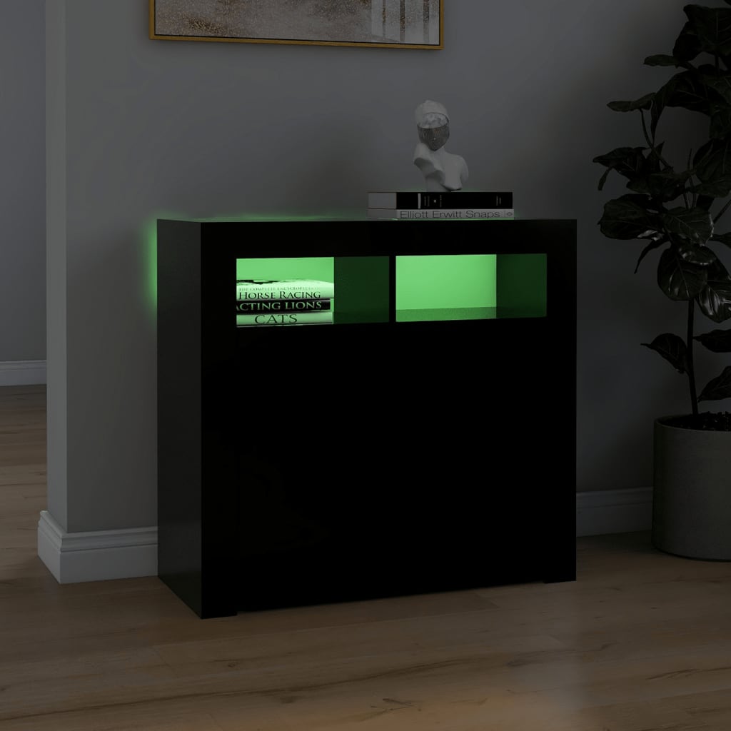 Sideboard mit LED-Leuchten Schwarz 80x35x75 cm