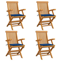 Thumbnail for Gartenstühle mit Königsblauen Kissen 4 Stk. Massivholz Teak